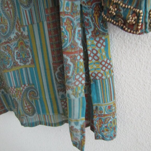 Women's Tunic Top Beaded Sheer Boho Maximalist Medium Green - Picture 4 of 11